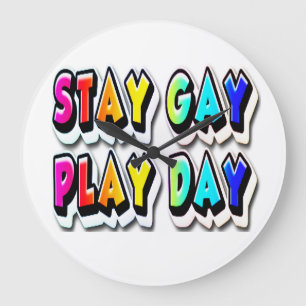 BLEIB GAY SPIEL TAG REGENBOGEN SCHRIFTARTEN SCHWAR GROßE WANDUHR