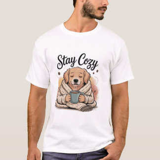 Bleib gemütlich: Süßer Hund mit heißer Schokolade/ T-Shirt