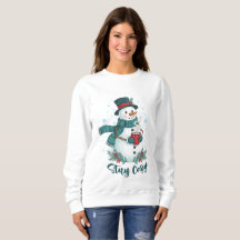 Bleib gemütlich Winter-Schneemann mit heißer Schok
