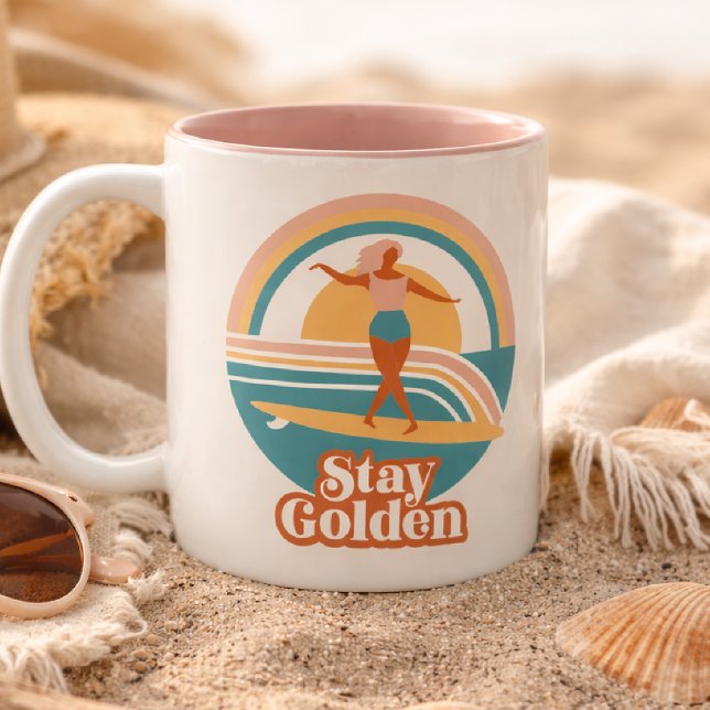 Bleib Golden Retro Surf Tasse Coastal Boho (Von Creator hochgeladen)