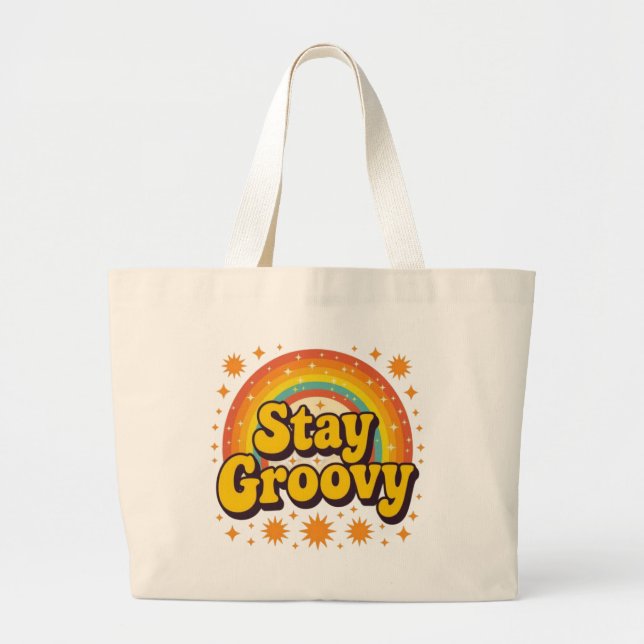 Bleib groovy Boho-Regenbogen-Zitat Jumbo Stoffbeutel (Vorne)