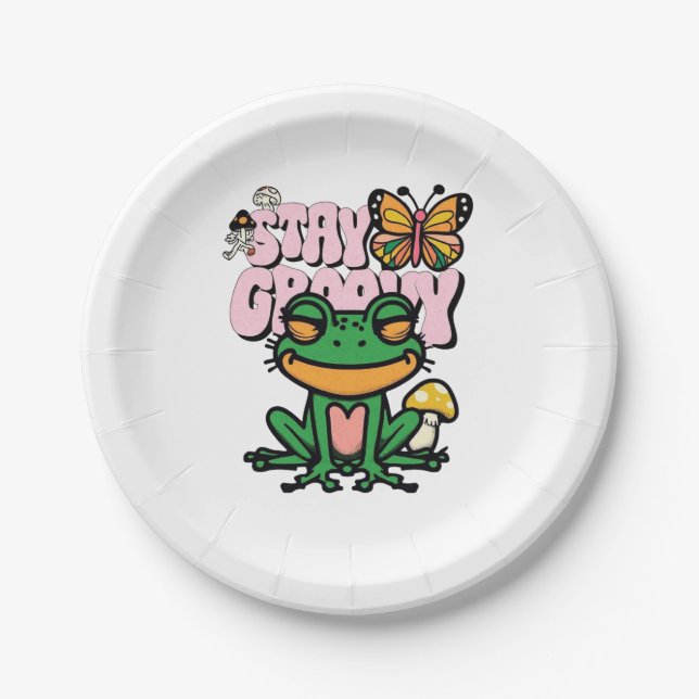 Bleib groovy Frosch Pappteller (Vorderseite)