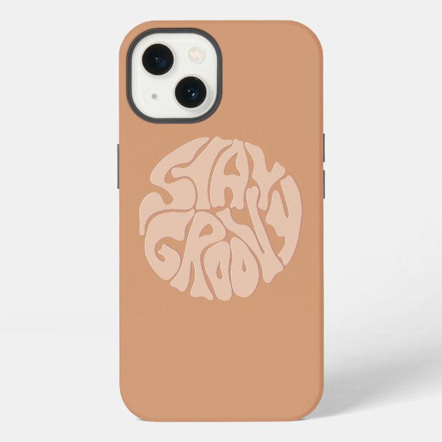 Bleib Groovy Retro Beige iPhone Hülle (Rückseite)