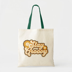 Bleib Groovy Retro-Blumen 70er-Jahre-Typografie Tragetasche