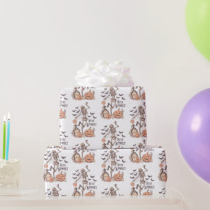 Bleib Gruselig Friedhof Skelett Weiß Halloween Geschenkpapier