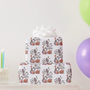 Bleib Gruselig Friedhof Skelett Weiß Halloween Geschenkpapier