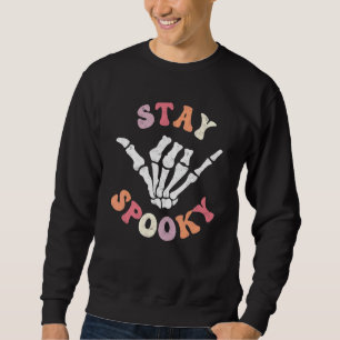 Bleib Gruselig Geist Skelett Groovy Retro Hallowee Sweatshirt