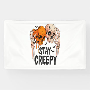Bleib gruselig PNG, Retro-Totenkopf Halloween Banner