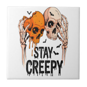 Bleib gruselig PNG, Retro-Totenkopf Halloween Fliese