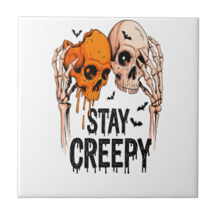 Bleib gruselig PNG, Retro-Totenkopf Halloween Fliese