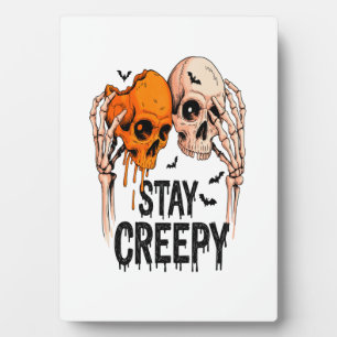 Bleib gruselig PNG, Retro-Totenkopf Halloween Fotoplatte