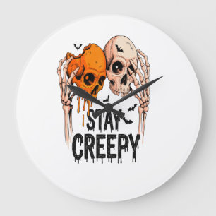 Bleib gruselig PNG, Retro-Totenkopf Halloween Große Wanduhr