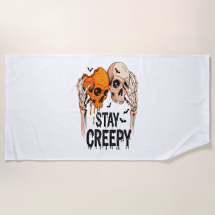 Bleib gruselig PNG, Retro-Totenkopf Halloween Strandtuch
