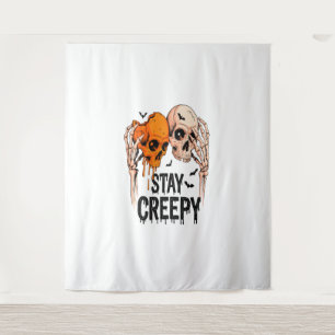 Bleib gruselig PNG, Retro-Totenkopf Halloween Wandteppich