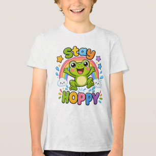 Bleib Hoppy   Süßes glückliches Frosch-Cartoon-Des Tri-Blend Shirt