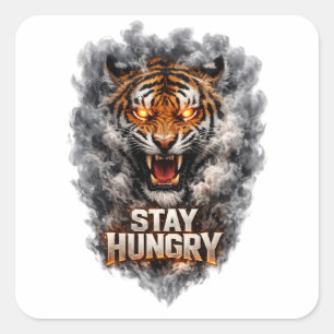 Bleib hungrig Tiger Motivationsdesign Quadratischer Aufkleber