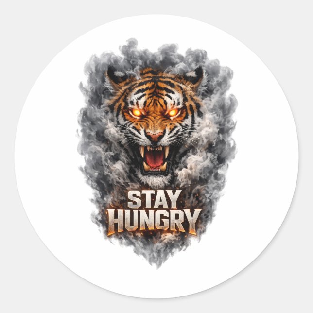 Bleib hungrig Tiger Motivationsdesign Runder Aufkleber (Vorderseite)