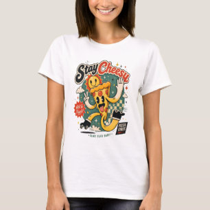 Bleib Käse-Roller-Skater-Pizza-Scheibe T-Shirt