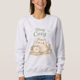 Bleib Kuschelig Kawaii Süße Kätzchen Katze Kaffee Sweatshirt