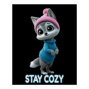 Bleib Kuschelig Süßer Winter Fuchs Adorable Kälte Poster