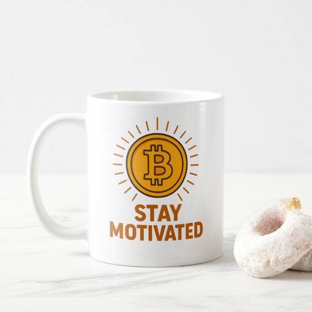 Bleib Motiviert Bitcoin Tasse (Mit Donut)