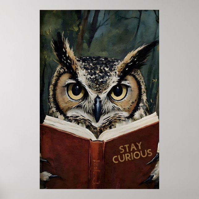 Bleib neugierig Eule liest Kunstprint - Bücherlieb Poster (Vorne)