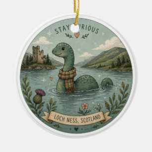Bleib neugierig gemütliches Kryptid Nessie Loch Ne Keramik Ornament