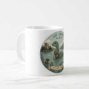 Bleib neugierig gemütliches Kryptiden Nessie Loch Kaffeetasse