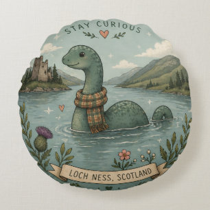 Bleib neugierig gemütliches Kryptiden Nessie Loch  Rundes Kissen