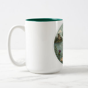 Bleib neugierig gemütliches Kryptiden Nessie Loch Zweifarbige Tasse