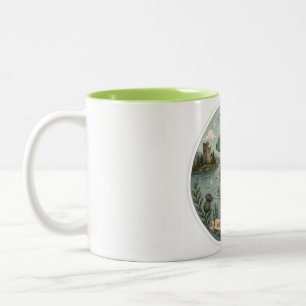 Bleib neugierig gemütliches Kryptiden Nessie Loch  Zweifarbige Tasse