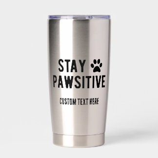 Bleib Pawsitiv Individueller Name in schwarz Thermobecher