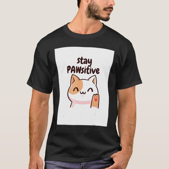 Bleib Pawsitiv Katzenwitz T-Shirt (Vorderseite)