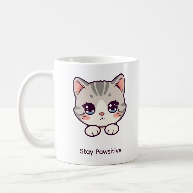 Bleib Pawsitiv Kawaii Kätzchen | Personalisierte N Kaffeetasse (Links)