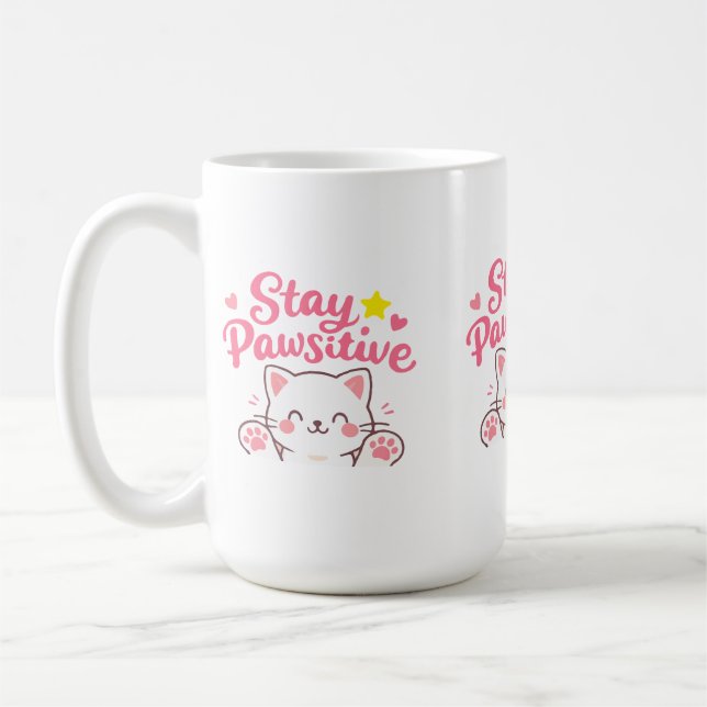 Bleib Pawsitiv – Süßes Katzen-Motivations-Design Kaffeetasse (Links)