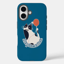 Bleib Pawsitiv Tuxedo-Katze Mitternachtsblau iPhone 16 Hülle