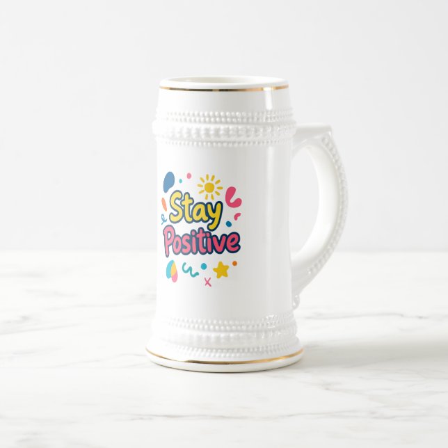 Bleib Positiv Bunter Aufkleber Bierglas (VorderseiteRechts)