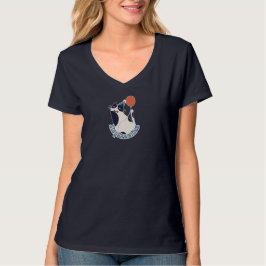 Bleib positiv Damen V-Ausschnitt Smoking-Katze Geb T-Shirt