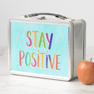 Bleib positiv Motivationszitat gemalt Metall Brotdose