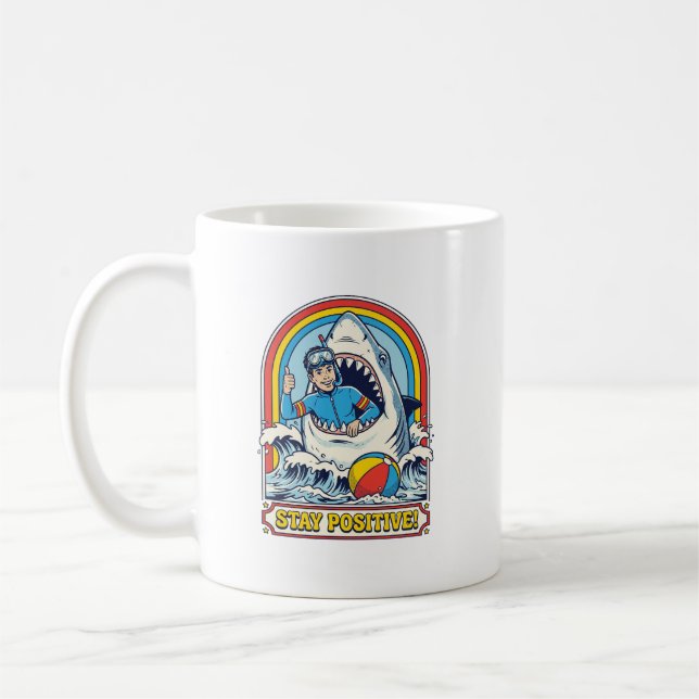 Bleib positiv Retro-Hai Sommer Kaffeetasse (Links)