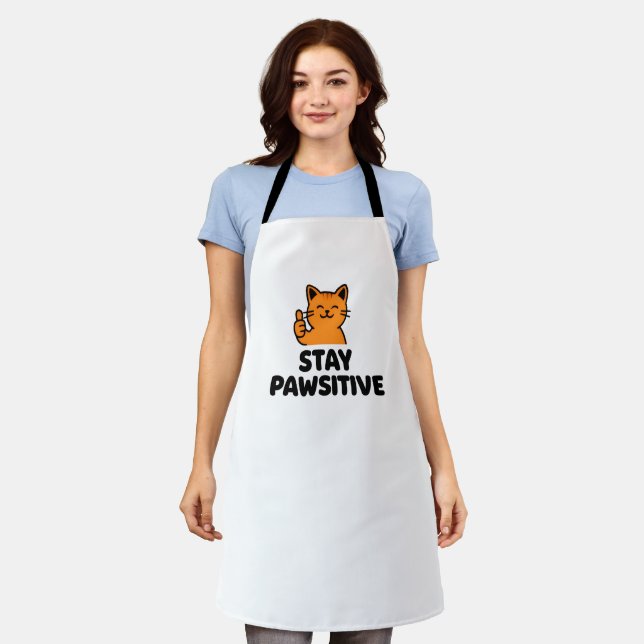Bleib positiv süße Katze All-Over-Print-Schürze Schürze (Getragen)