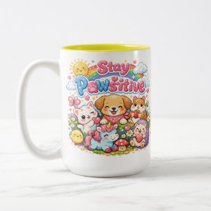 Bleib Positiv Süße Kawaii Tiere Regenbogen Zweifarbige Tasse
