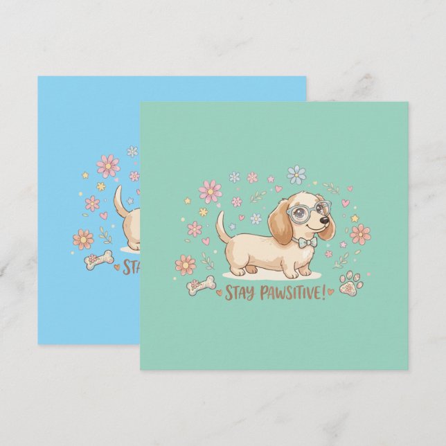 Bleib Positiv Süßer Dachshund Einladung (Vorne/Hinten)