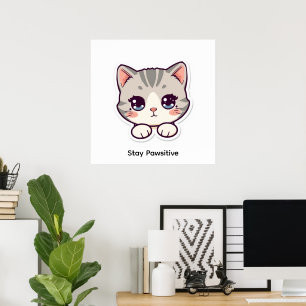 Bleib positiv   Süßes Kawaii-Katzen-Nursery-Poster Poster