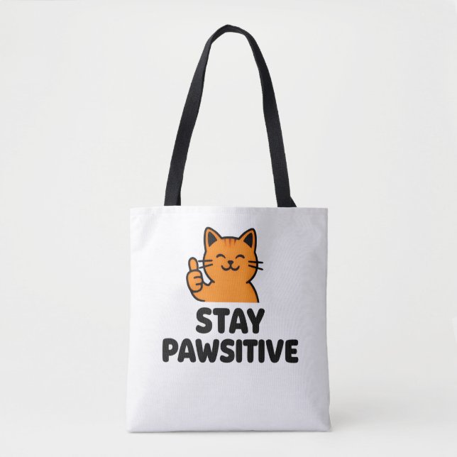 Bleib positiv Tragetasche mit orangefarbener Katze (Vorderseite)