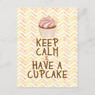 Bleib ruhig, iss ein Cupcake - Chevron Hintergrund Postkarte