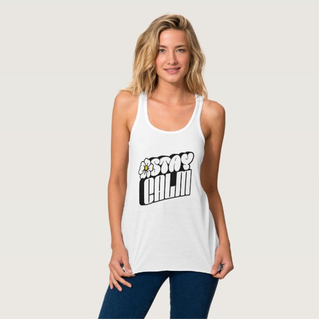 Bleib ruhig Retro-Blumen-Typografie Tank Top (Vorderseite Vollansicht)