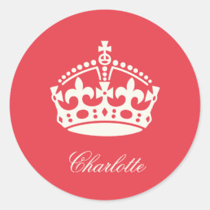 Bleib ruhig rotes Kronen-Logo-Party-Favor-Sticker Runder Aufkleber