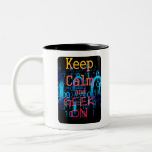 Bleib ruhig und geeke weiter Binärcode Zweifarbige Tasse