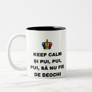 BLEIB RUHIG UND HÜHNCHEN, HÜHNCHEN, HÜHNCHEN, DAMI ZWEIFARBIGE TASSE